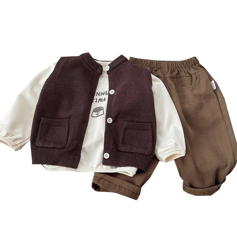 2024 new long-sleeved children\'s spring&utumn coat three-piece set for boys clothes trendy boys\' autumn suit