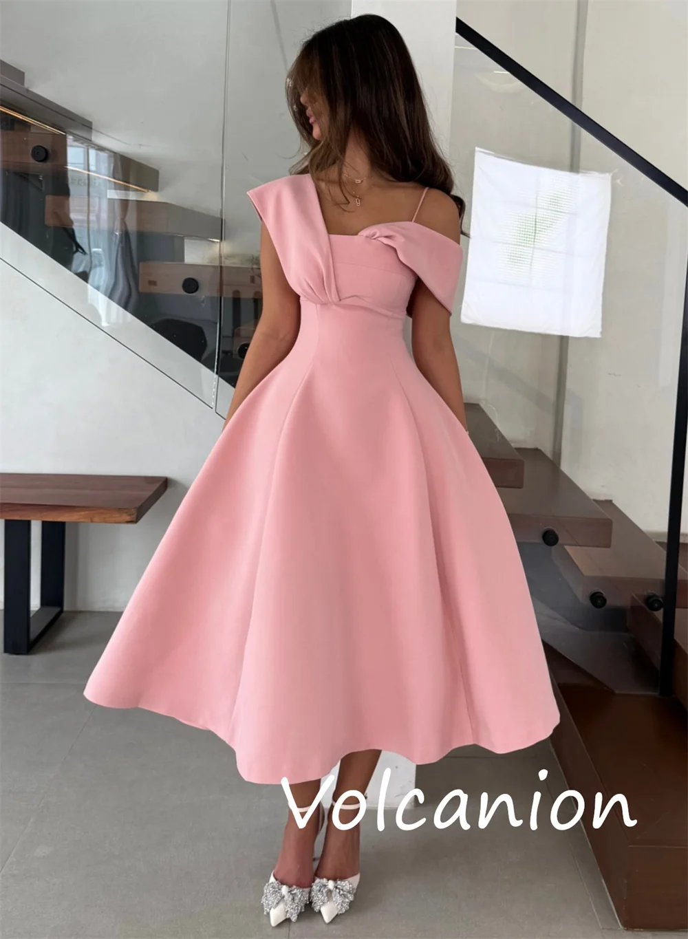Customized Chinese Style Jersey Pleat A-line Off-the-shoulder Midi Dresses Bespoke Occasion Elegant Retro