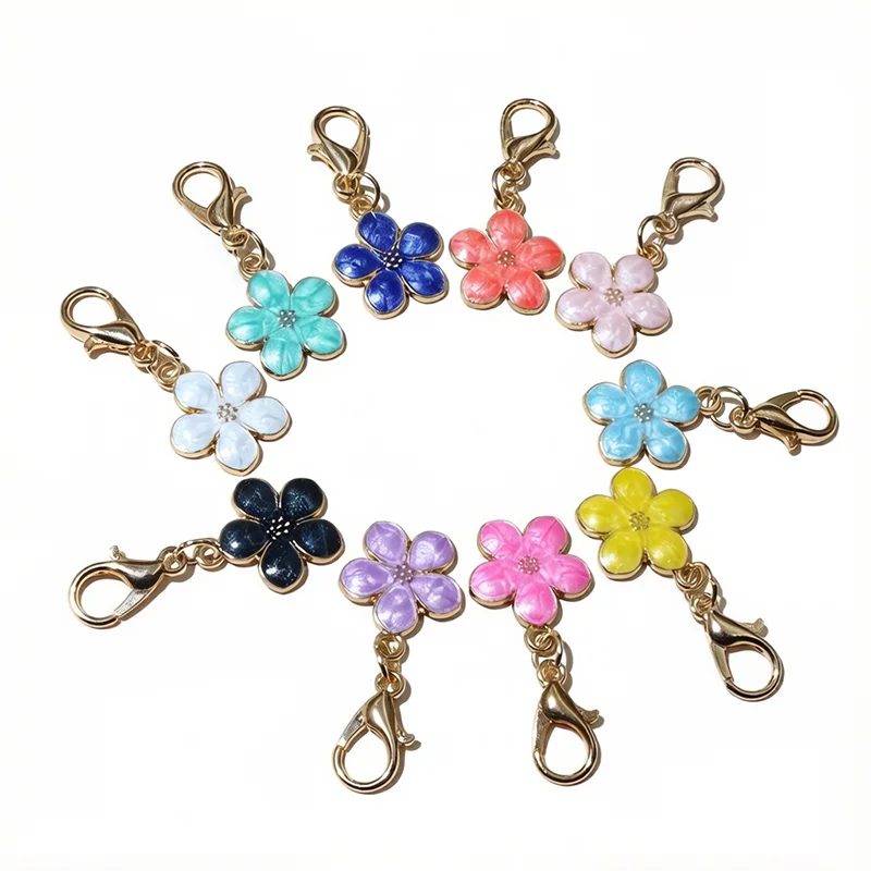 10pcs Lobster Clasp with Enamel Flower Charms