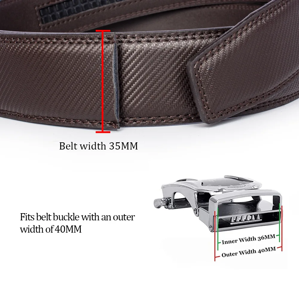 Neuer Gürtel ohne Schnalle, 3,5 cm breit, aus echtem Rindsleder, für Herren, ohne automatische Schnalle, Schwarz, Braun, Blau, Grau, Weiß – Detail 6