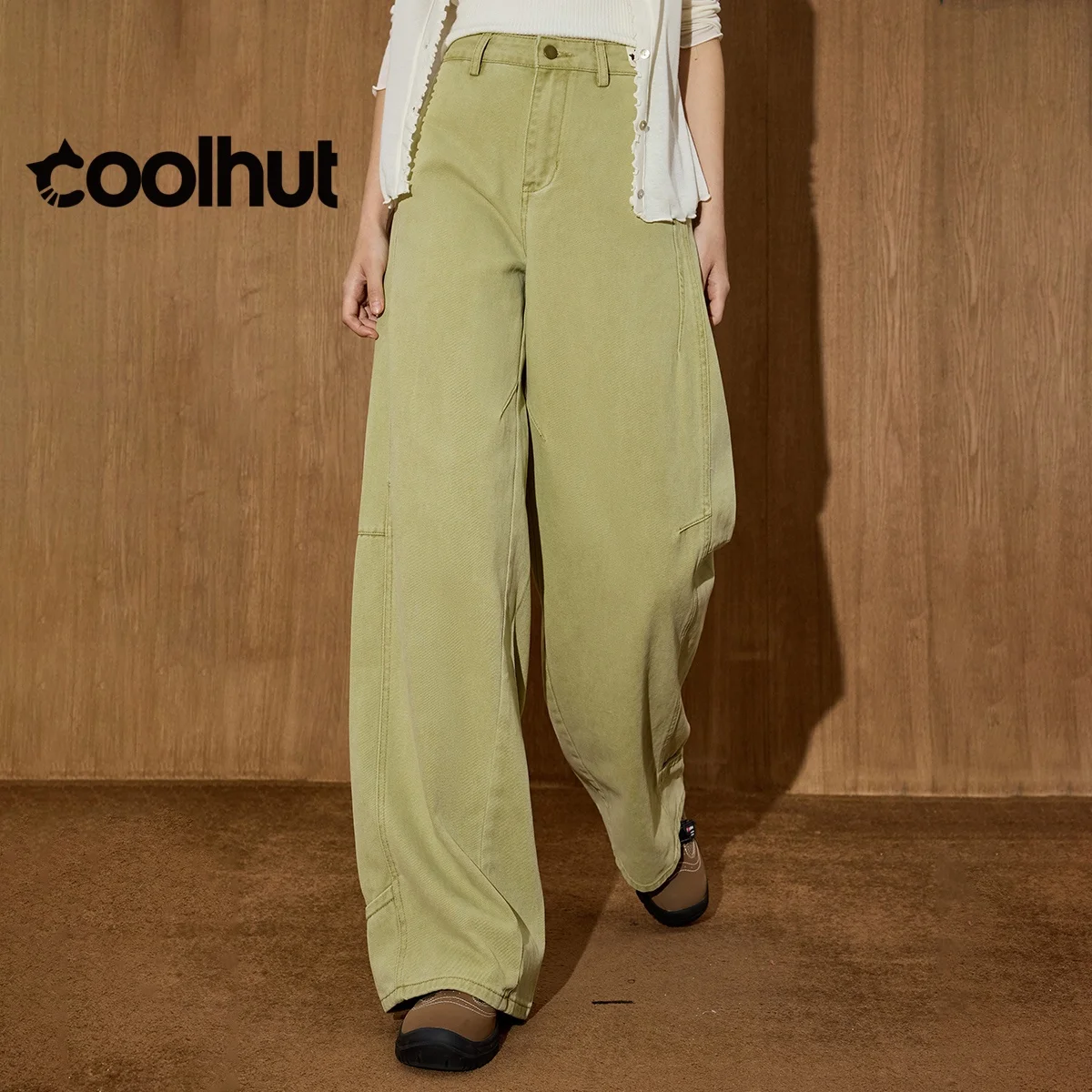 COOLHUT Brand Design Damskie jeansy z szerokimi nogawkami w stylu vintage z wysokim stanem, proste, luźne, retro, jesienne spodnie dżinsowe na co dzień