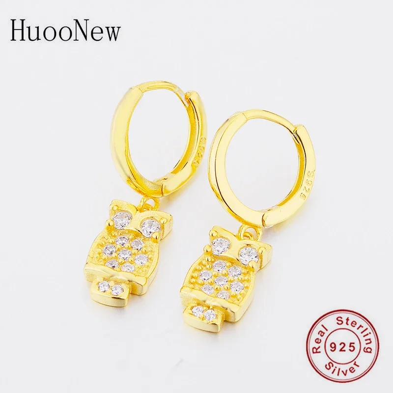 925 Sterling Silver Korea Gold Color OWL Mix Zirconia Hoop Earring For Women Brinco Boucles D Oreille Jewelry Oorbellen 2020 New