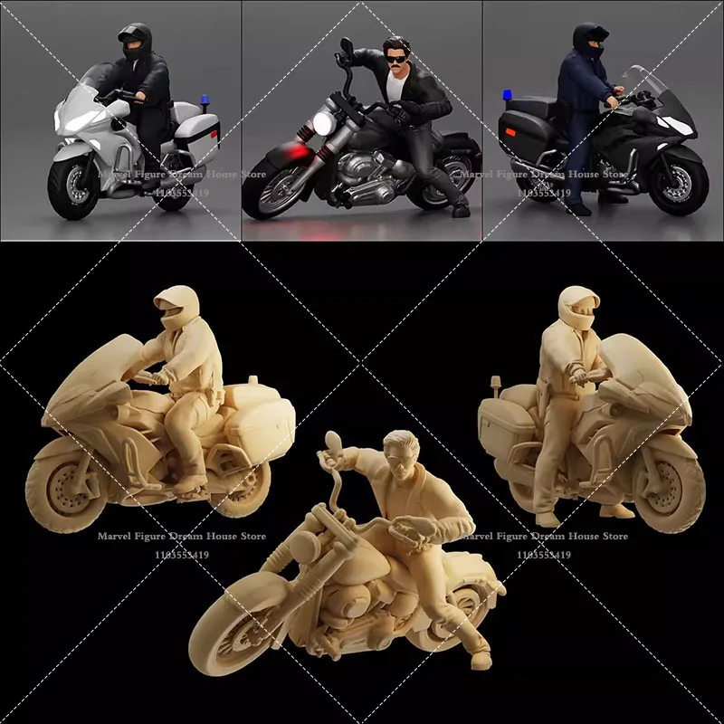 1/64 1/43 1/35 Scale Miniature Scene Doll White Model Un-panited The Wild One Traffic Mounted Police Motorcycle Action Figure