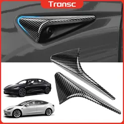 For Tesla Model 3/Y 2024 HW4.0 Shiny Matte Carbon Fiber Pattern Side Camera Protection Cover Decoration Accessories (2Pcs Black)