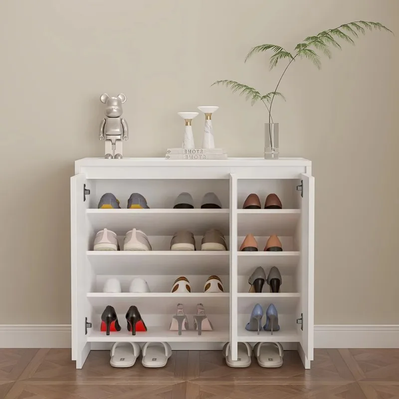Custom Made Wooden Shoe Rack Cabinet with Tilted Drawer Design for Hotel Apartment Projects