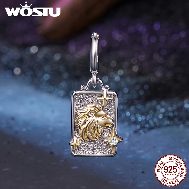 WOSTU 12 زودياك دلايات 925 فضة 18K الذهب نغمتين مستطيل قلادة كوكبة زودياك الخرز لصنع المجوهرات