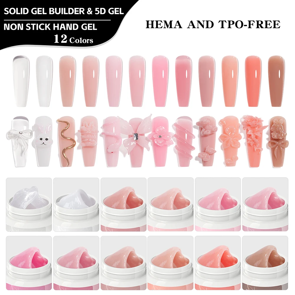 Vendeeni 12 Colors Solid Builder Gel Nail Polish TPO HEMA FREE Non Stick Hand UV Nail Extension Gel Varnish Nail Art Carving Gel