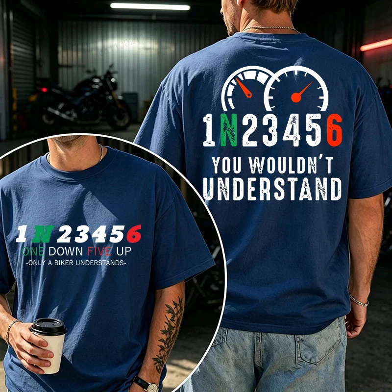 1N23456 Motorcycle Gear Shift Motorcyclist Biker Motorbike T-Shirt Women Men T Shirt Funny Motorcycle Day Men's Clothing Tops