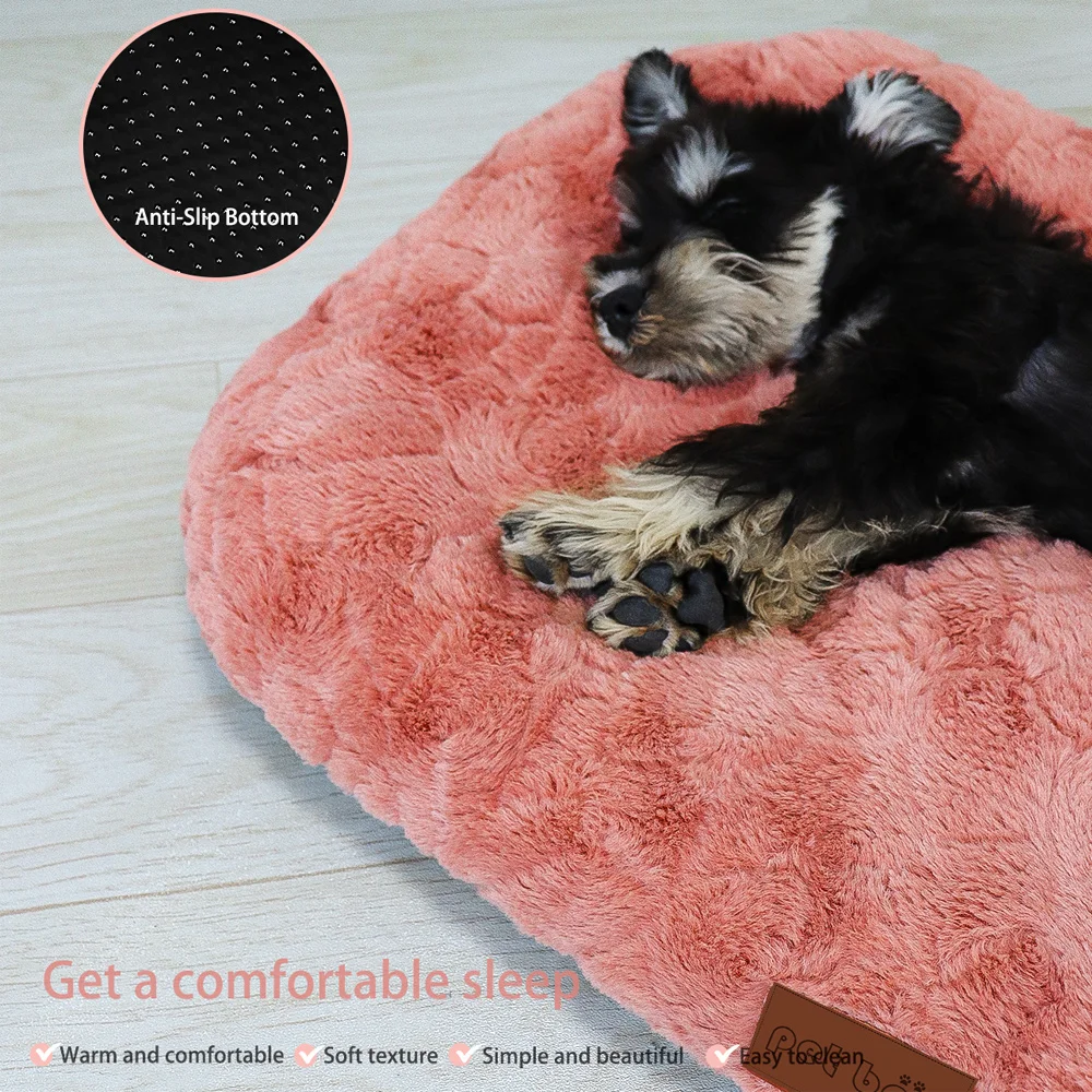 Dog Bed Pet Bed Washable Faux Fur Pet Crate Bed For Dog Anti-Slip Pet Mat Bed For Cat Fluffy Comfy Pet Sleeping Mat For Dog Mat