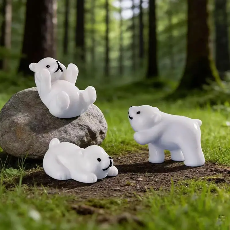 (BF06)4pc Miniature Polar Bear Figurine Resin Crafted Handicraft Simulation DIY Aquarium Landscape Dollhouse Bonsai Ornament
