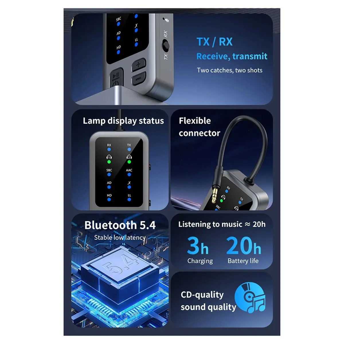 Promotion Airplane Bluetooth 5.4 Receiver Transmitter Adapter 3.5MM AUX MP3 Player HIFI Audio Adapter for PC TV Car Speaker