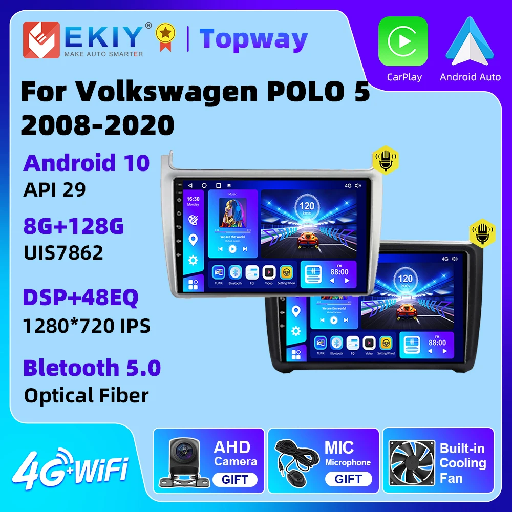 

Мультимедийный плеер EKIY для VW, Автомагнитола для Volkswagen POLO 5 Sedan 2008-2020, Carplay, стерео, GPS-навигация, без DVD, 2 Din, Android 10