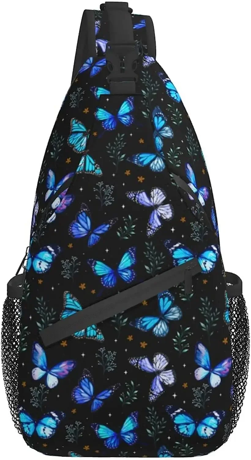 Bolso cruzado informal de mariposa azul, bolsa de pecho ajustable adecuada para salir a llevar, Camping, playa, viaje, Picnic, etc.