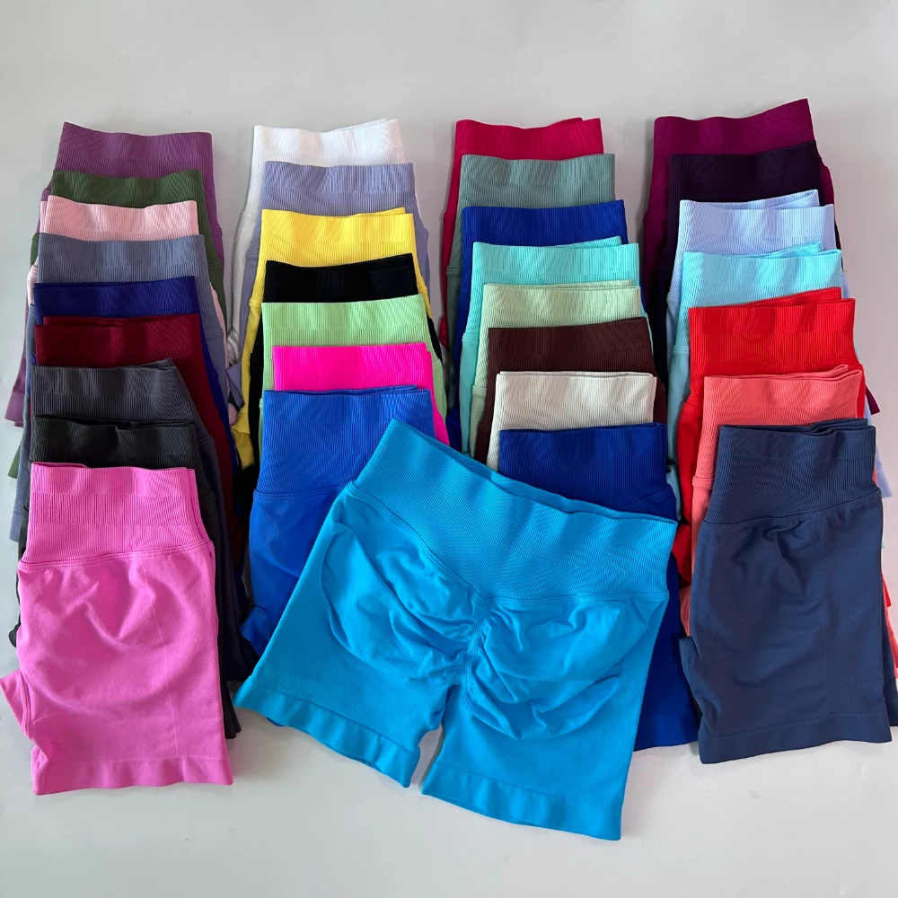 No Logo Shorts Low Ribbed Band Yoga Shorts Seamless Scrunch Bum Workout Gym Shorts Booty Stretch Running Shorts Fitness Clothes