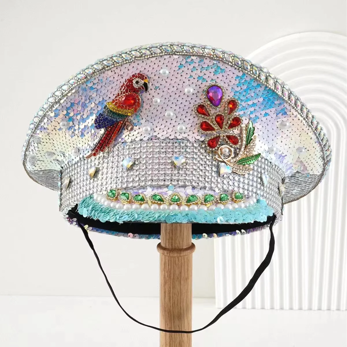 HongLuan Steampunk Captain Hat Rhinestone for Burning Man Festival Woman, Vintage Military Accessories & Military Cap Man