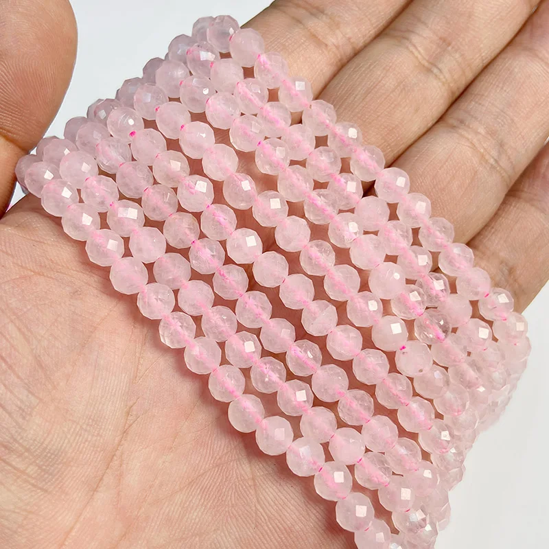 6MM Faceted Pink Round Spacer Gem Stone Beads Loose Red Rose Crystal Quartz Jaspers Bead For Beadwork Jewelry Making Wholesale