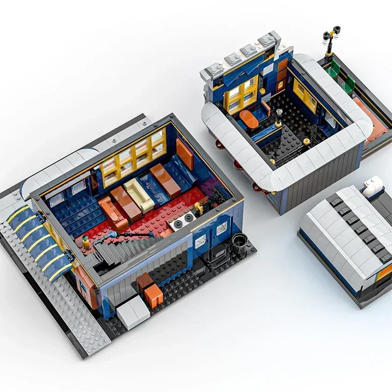 Stad Straat Uitzicht Model Moc Gebouw Bakstenen Hoek Restaurant Technologie Modulaire Blokken Geschenken Kerstspeelgoed Diy Sets Assemblage