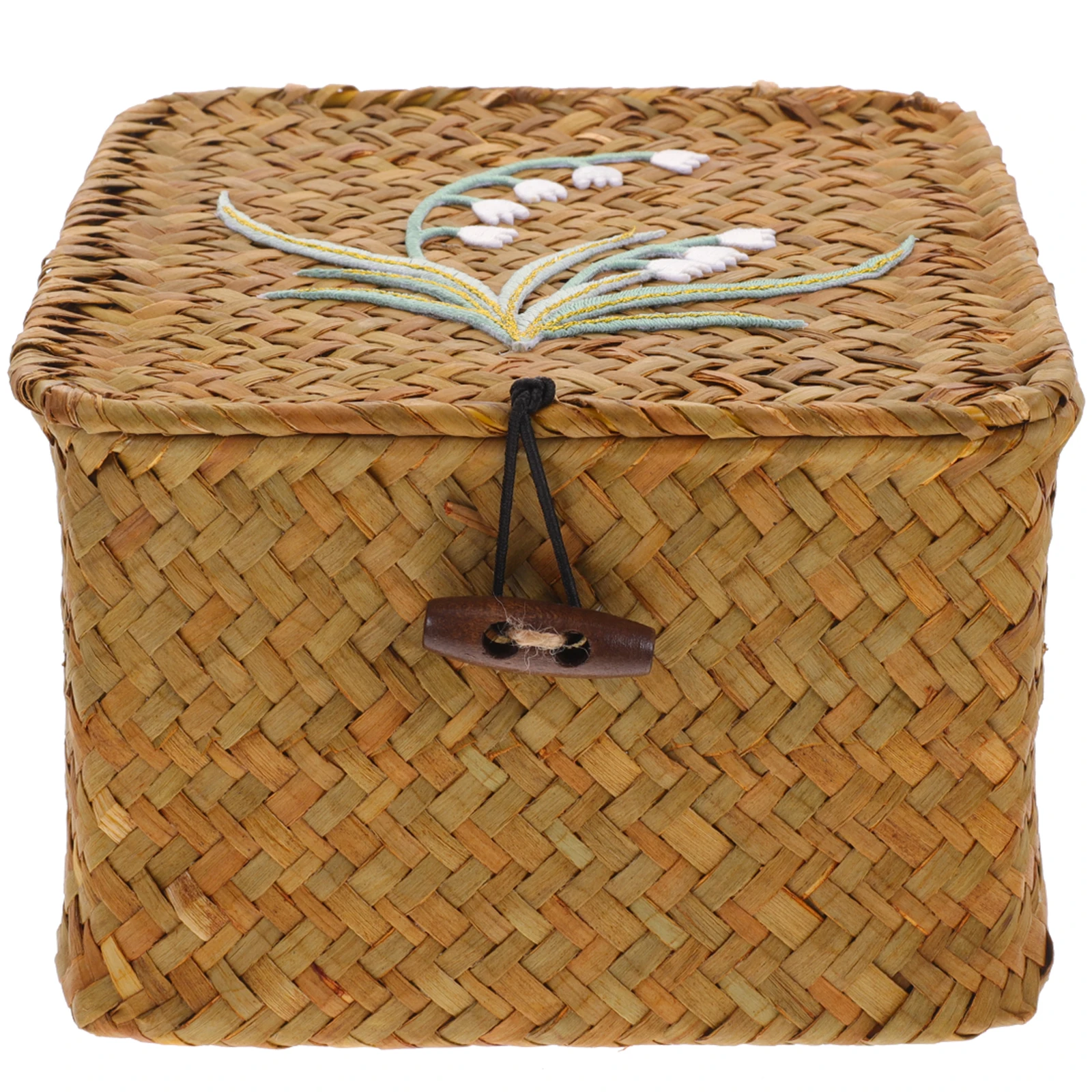 

Hand Woven Rattan Gift Box Natural Woven Storage Basket For Desktop Sundry Organizer Farmhouse Style Lidded Storage Bin,