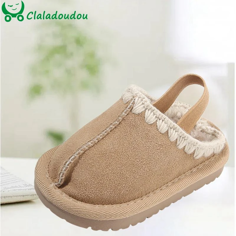 Brand Solid Winter Suede Slipper Shoes For Infant Girls,Toddler Boys Winter Warm Outside Walkers Shoes With Velvet,Ruffle Shoes