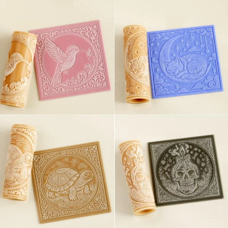 [YUFlower Skull Clay Tile Roller Clay Texture Roller Ceramic Printing Polymer Textured Rolling Pins Pottery DIY Tools Handcrafts