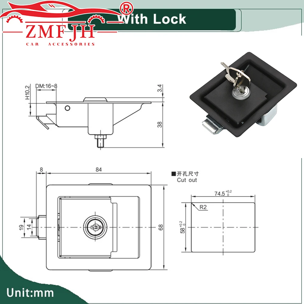 ZMFJH Universal RV Paddle Entry Door Lock for Latch Handle Knob Motorhome Entrance Door Lock Travel Trailer Safety Lock Keys