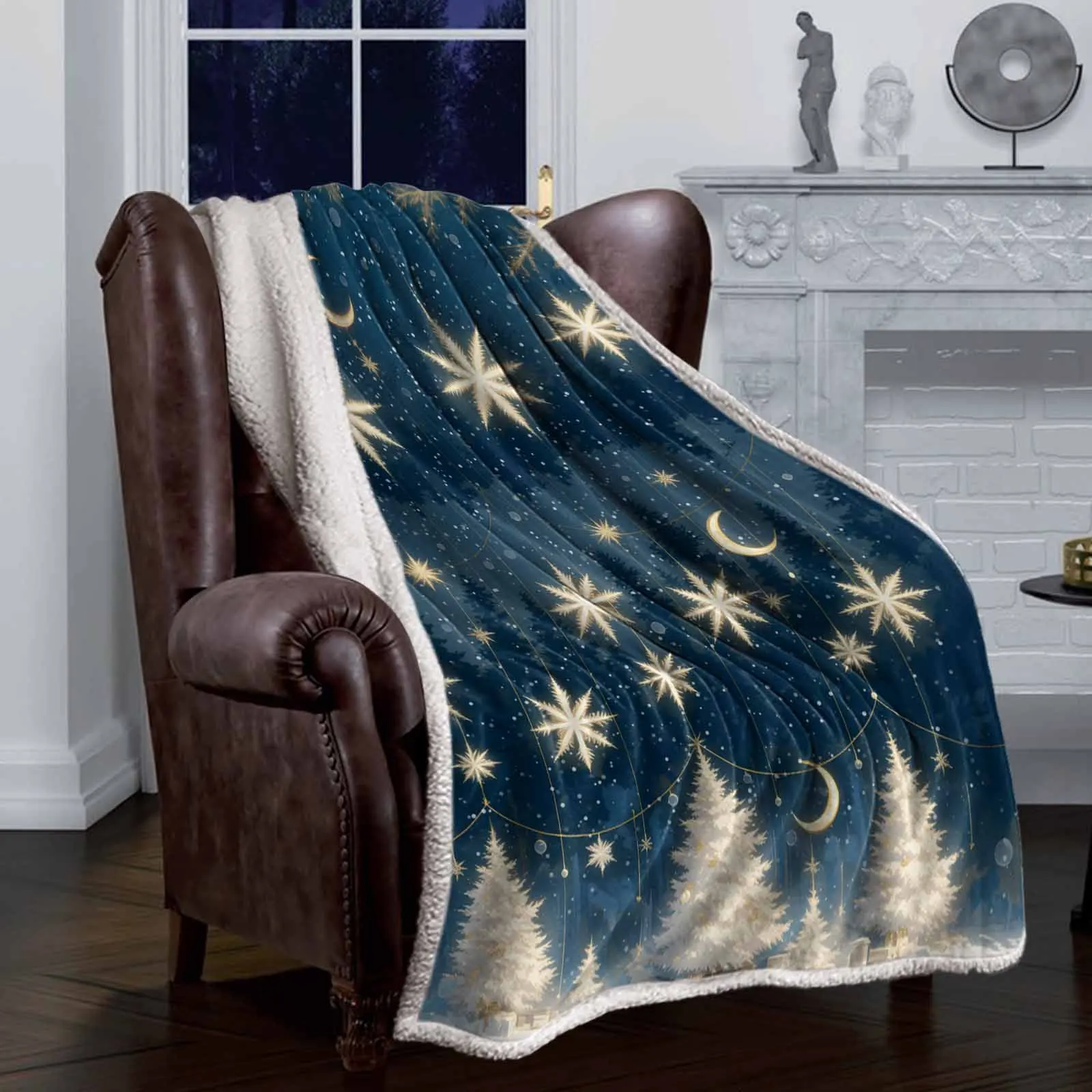 Christmas Tree Stars Moon style double-layer thick winter blanket,soft and warm sheep wool crystal wool blanket,plush bed sheet