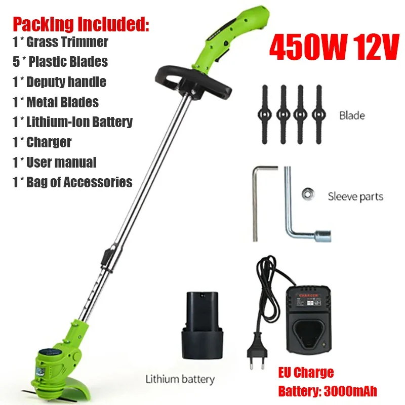 High Quality Grass Trimmer Wireless Electric Mower With Lithium Battery + EU Plug Charger Parks Garden Lawn Weeder Grass Trimmer