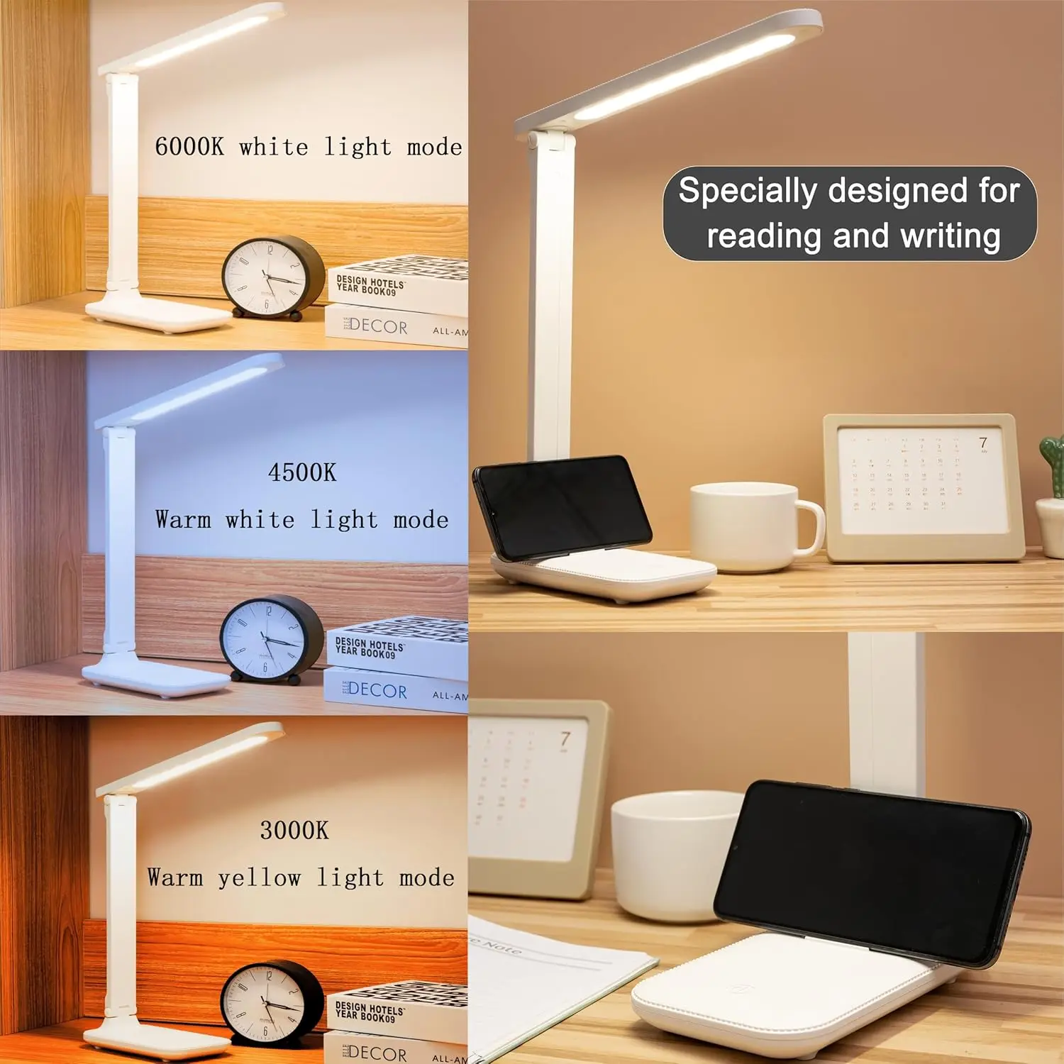Foldable LED Desk Lamp, Rechargeable Touch Control 3 Dimmable Levels, Eye-Caring Book Reading Light for Bedroom Office Study