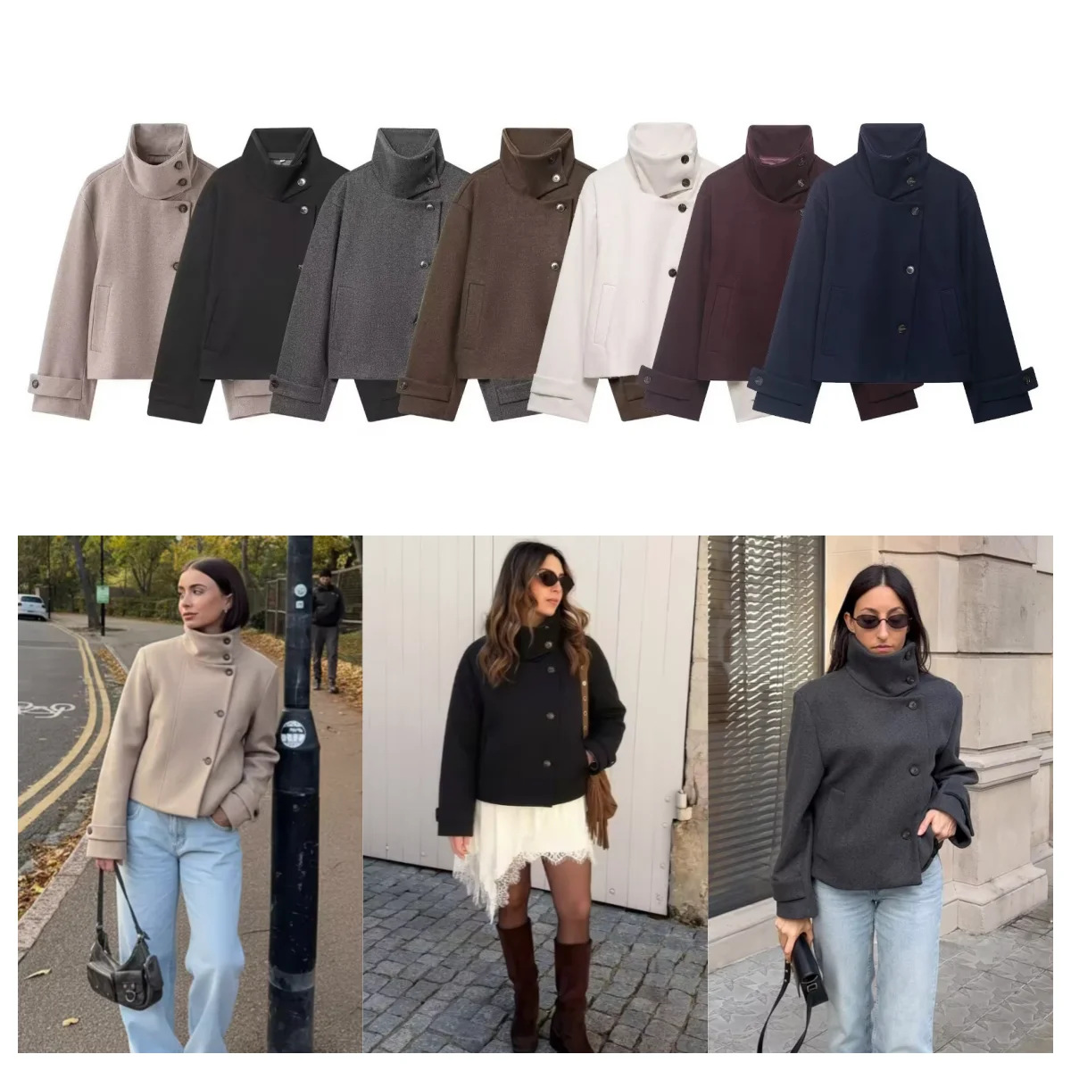 Guobioziy 2026 Winter New Women's Loose Casual Simple Long-Sleeve Stand Collar Button Jacket Suitable for Petite Coats and Tops