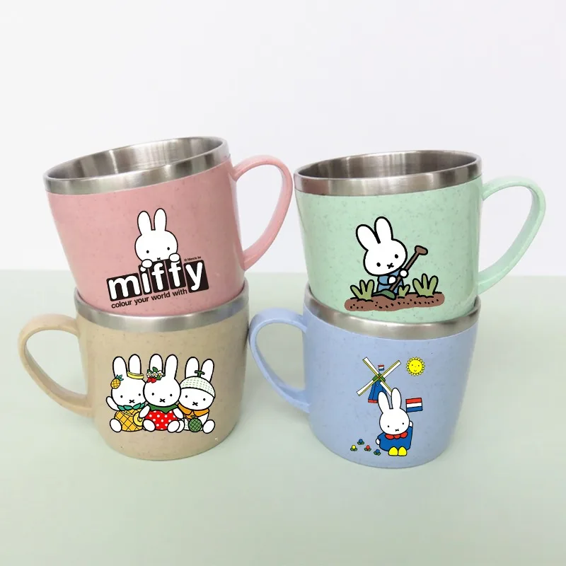 

Miffy Anti-scalding Stainless Steel Cups Plastic Handle Coffee Milk Mug Tea Drink Water Cup for Home Office Portable Mugs Gifts
