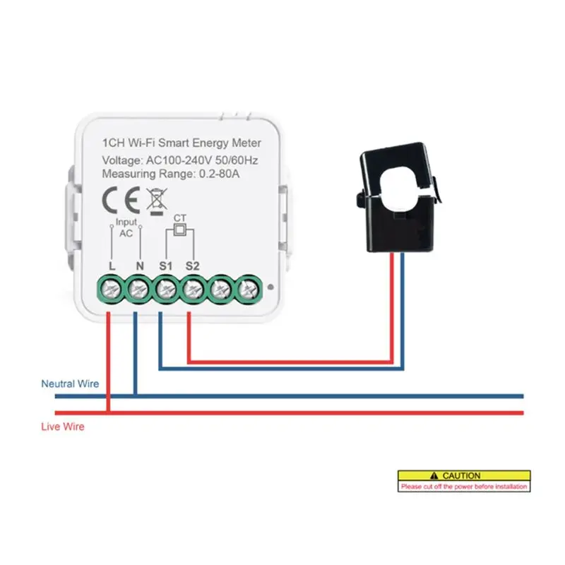 ABKQ-Tuya Smart Wifi Energy Meter 80A Current Sensor Statistician AC100-240V Single Phase Home Power Monitor Clamp Meter 1CH