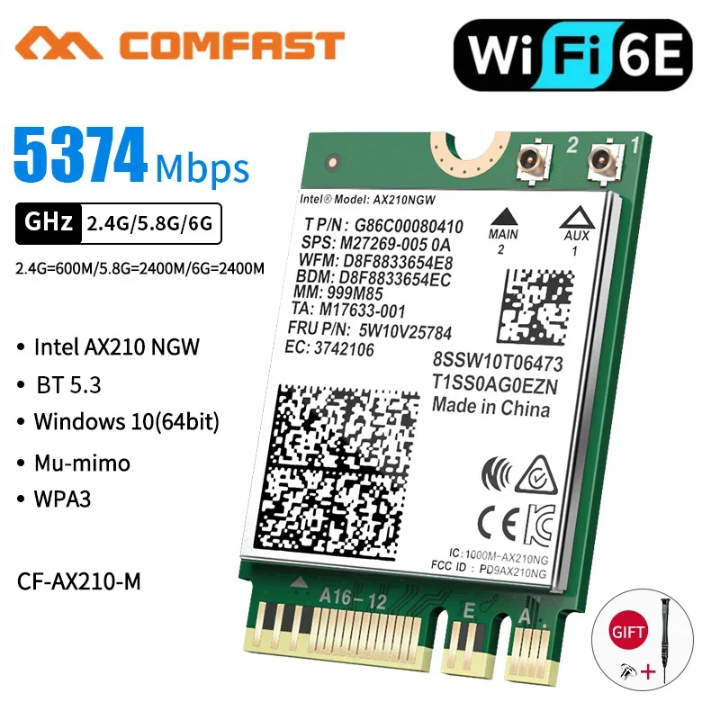 

AX210NGW WiFi Card WiFi6E 2.4G 5G 6GHz Mini Wireless Module AX200 MT7921K Network Adapter Bluetooth 5.2 Laptop M.2 NGFF