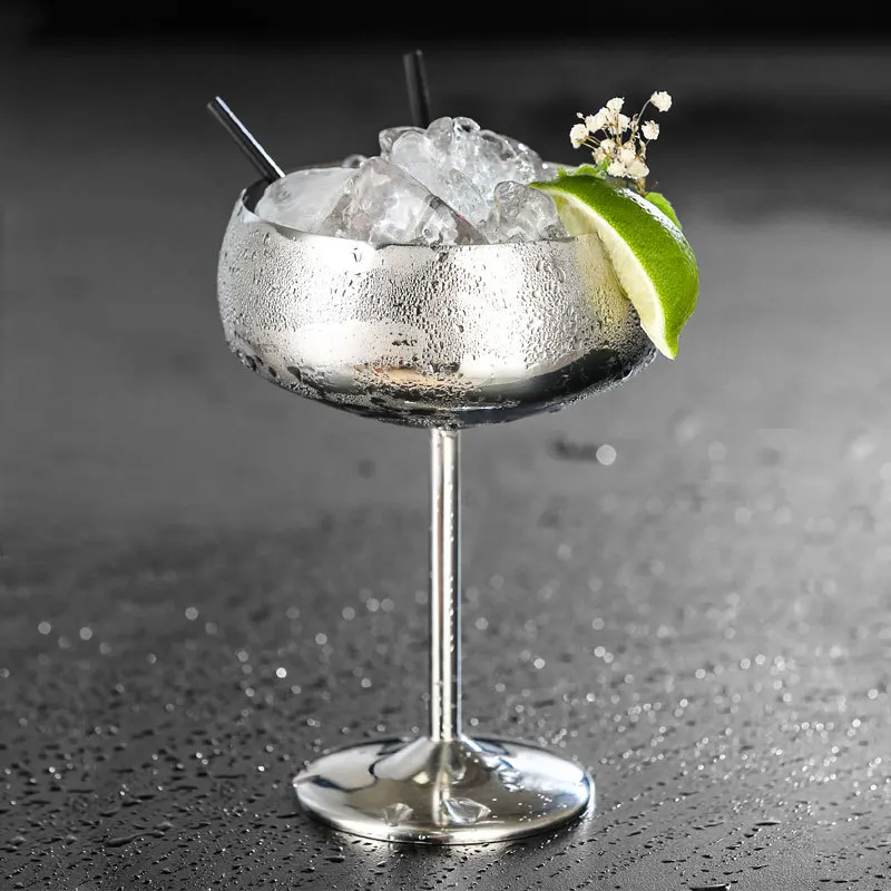 DEOUNY Stainless Steel Wide Mouthed Dish Shaped Cocktail Class Creative Metal Bar Restaurant Champagne Cup Goblet