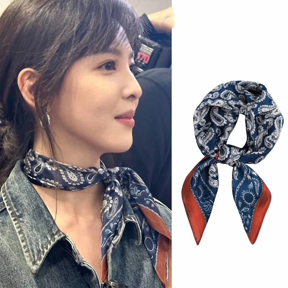 70cm Chain Pattern Scarf Universal Imitation SilkLuxury Square Scarf Clothing Accessories Kerchief Shawl Protection Headscarf 2
