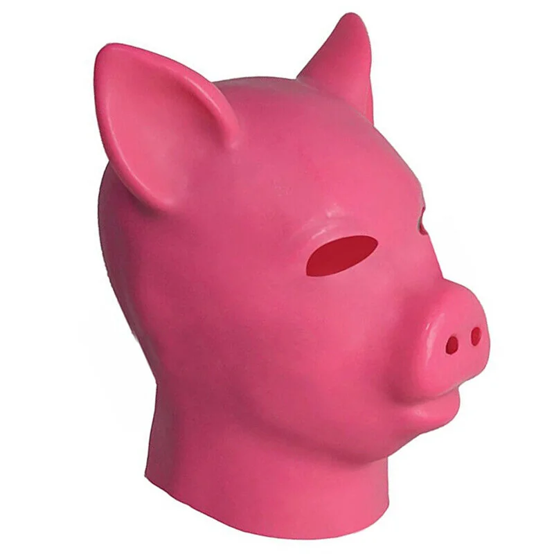 Pink 100% Rubber Latex Pig Hood Mask One Size Head Around 54-57cm with Back Zip