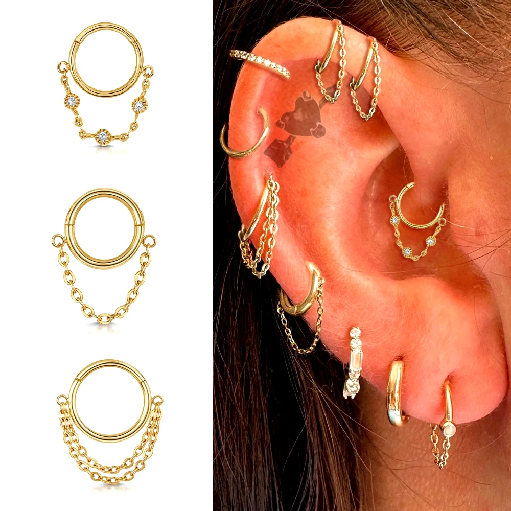 Simple tassel pierced earrings for women 316L seamless circle piercing