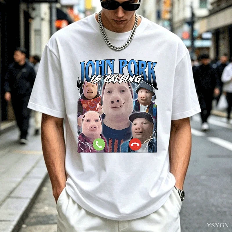 John Pork Is Calling Funny Answer T Shirt Fashion for Fan Vintage Washed Unisex Comfortable Stretched Versatile Streetwear Tops