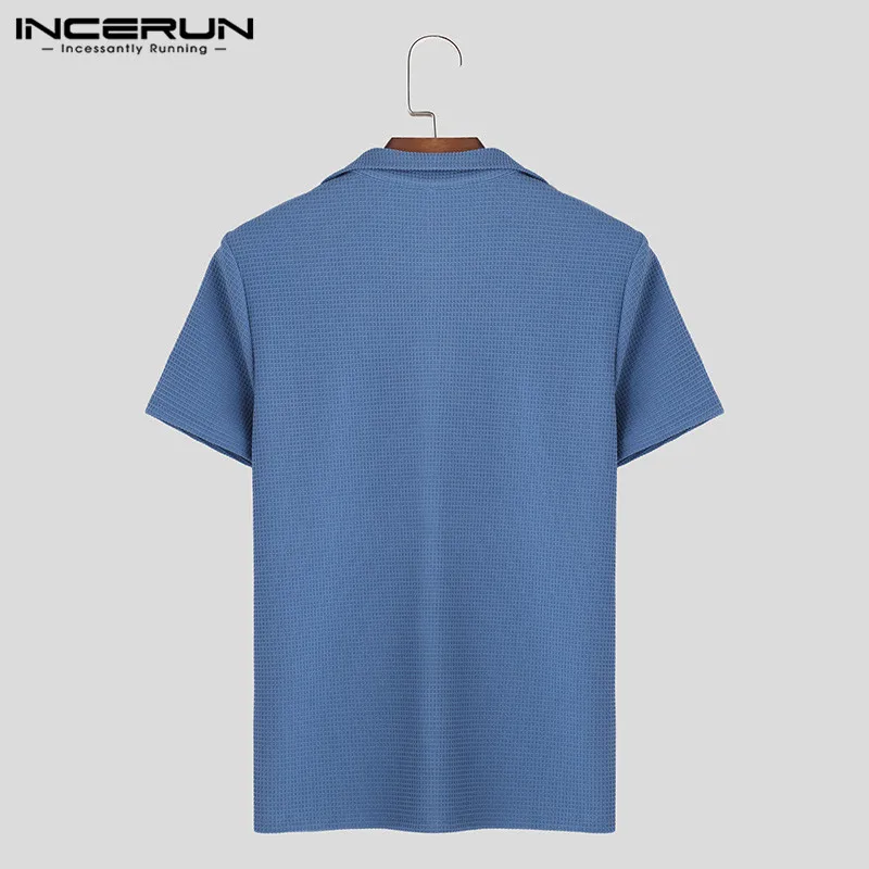 INCERUN Tops 2024 Korean Style Fashion Mens Texture Deep V Design T-shirts Casual Streetwear Short Sleeve Knitted Camiseta S-5XL