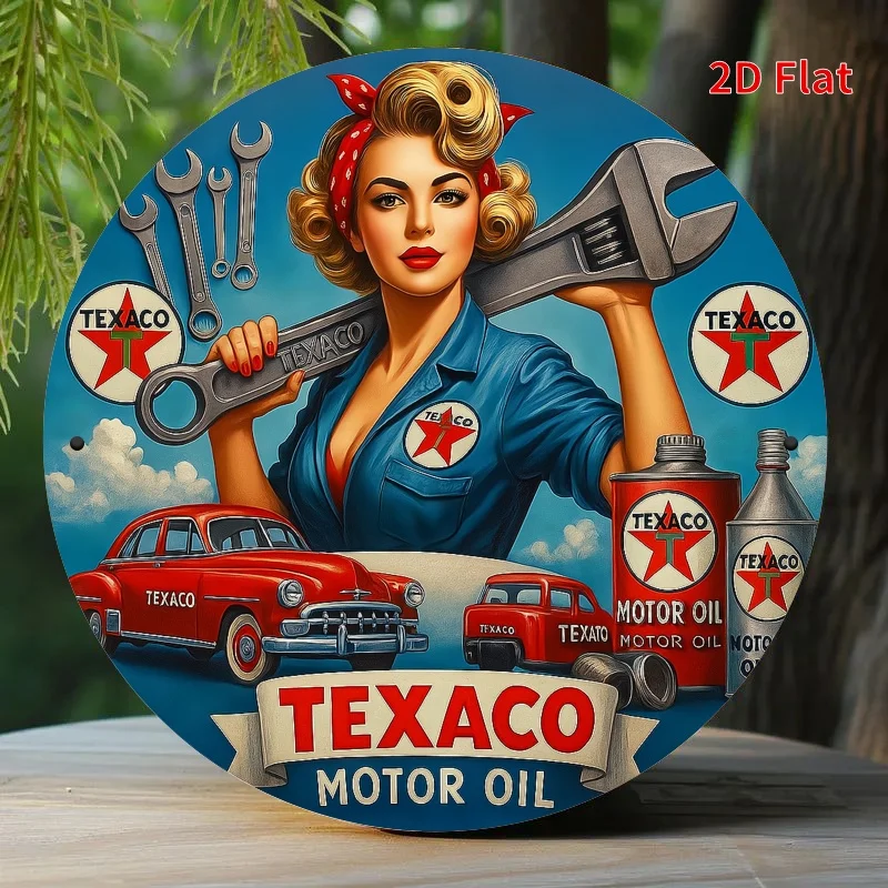 Retro American Metal Wall Sign - Texaco Motor Oil Pinup Girl Design, Home Office Bedroom Coffee Shop Decoration, Holiday Gift-2D