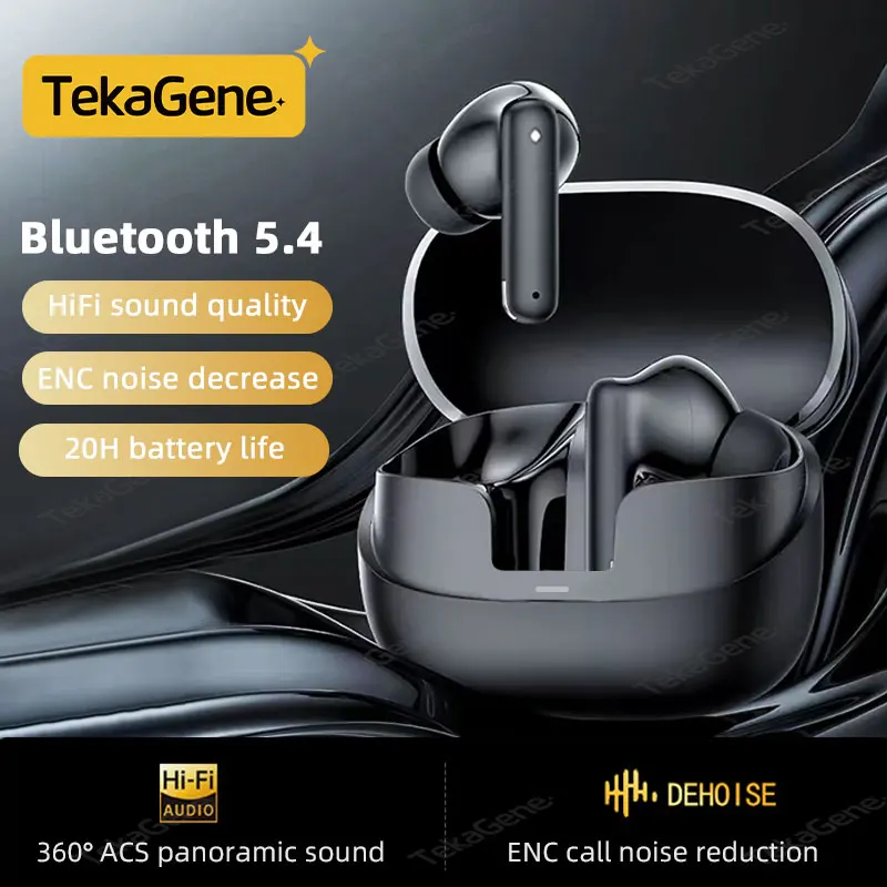 Écouteurs Bluetooth 5.3 HiFi TekaGene Casque de sport sans fil intra-auriculaire Gaming Casque de musique à double mode à faible