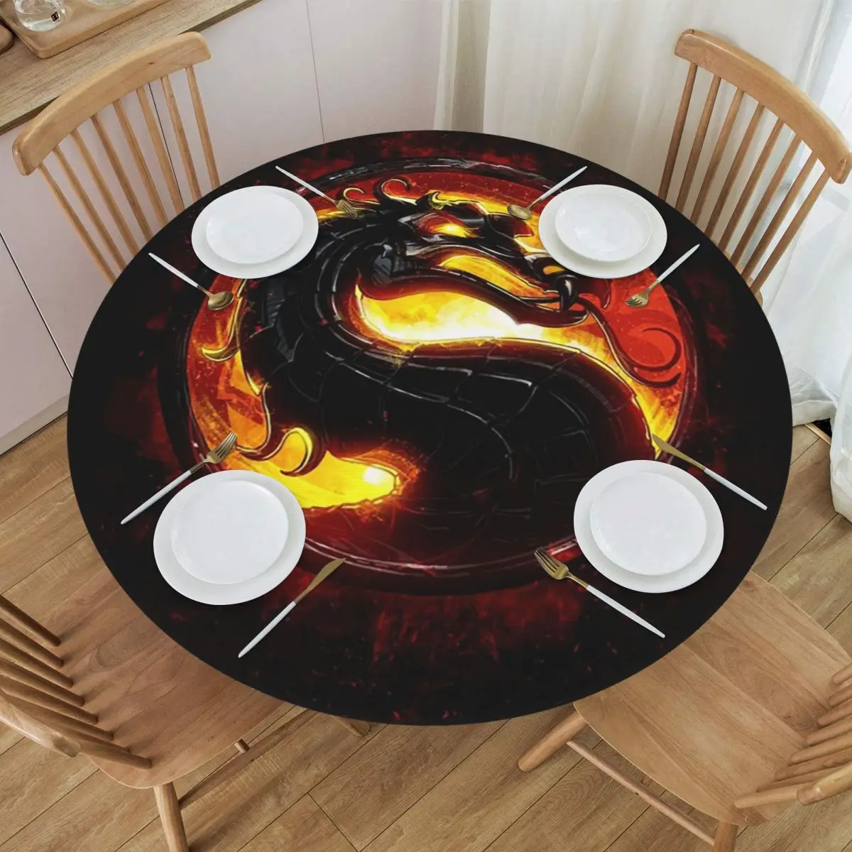Mortal Kombat Waterproof Round Tablecloth Oilproof Table Cloth for Kitchen Events Dining Table Cover