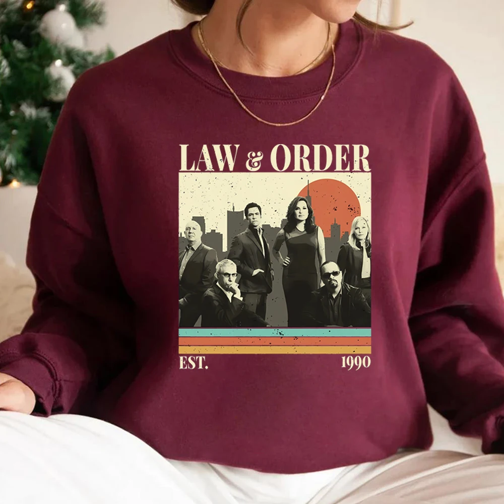 Vintage Law and Order SVUเสื้อกันหนาวElliot StablerและOlivia Bensonเสื้อนักสืบทีวีซีรีส์Hoodie Retro Crewnckเสื้อ
