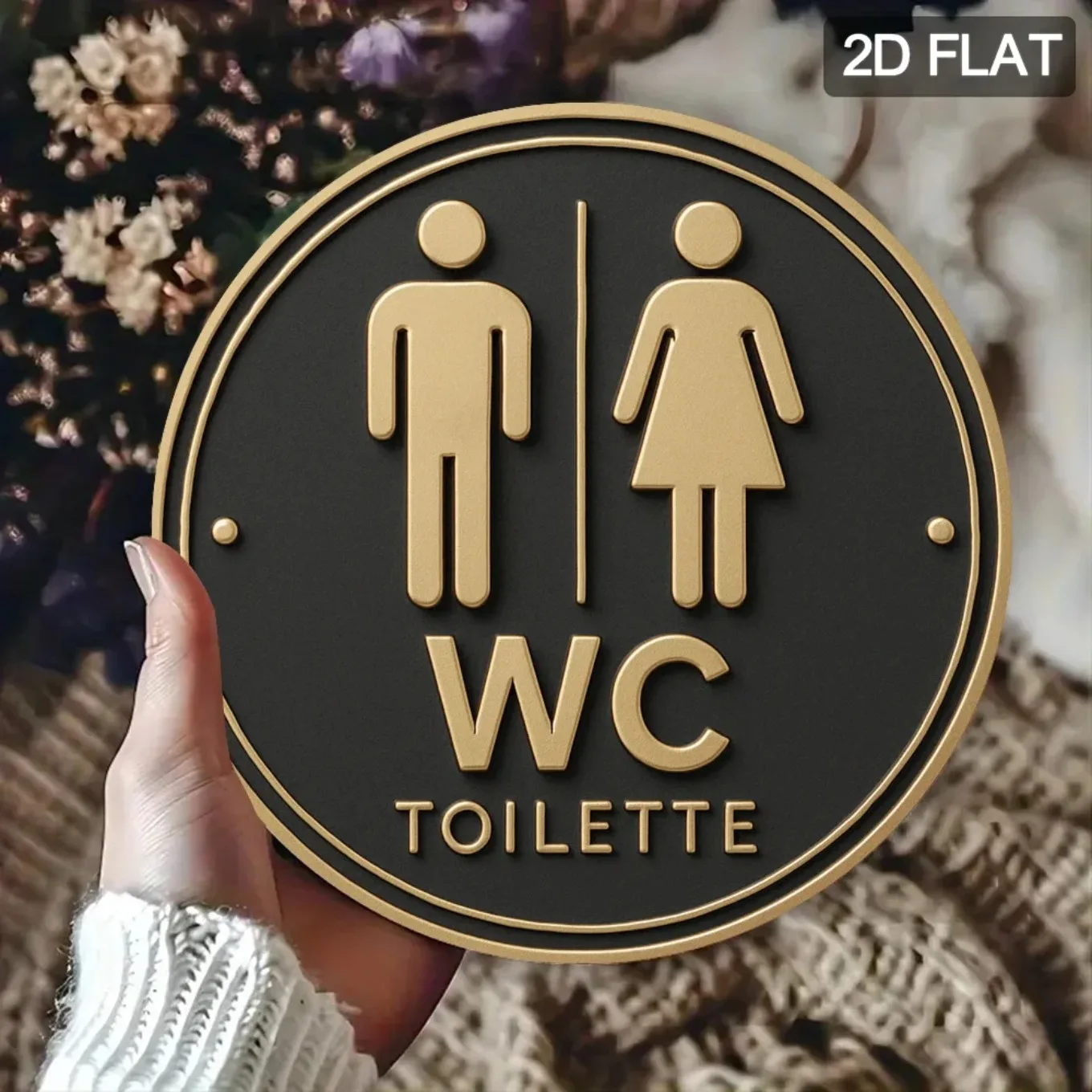 Modern 2D Flat German Toilet Sign, Round Wall Art for Bathroom Door