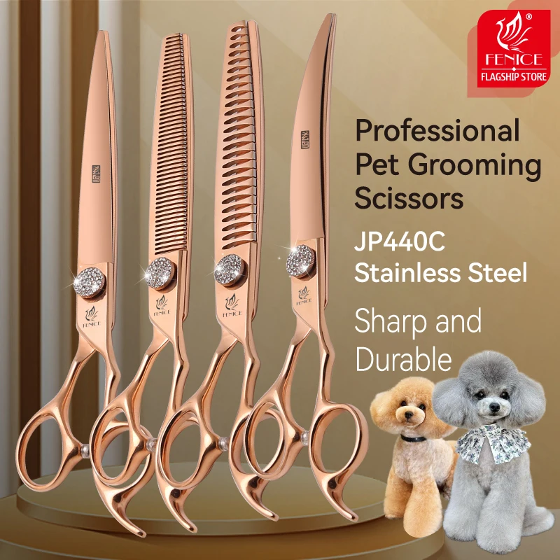 

Fenice JP440C Pet Grooming Equipment Scissors Set 7/7.5/8 Inch Straight Curved Thinner Chunker Shears for Canine hairdresser