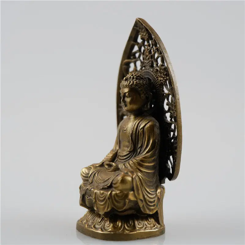 Pure Copper Backlight Vairocana Buddha Statue Home Worship Ornaments Buddha Sakyamuni Retro Style