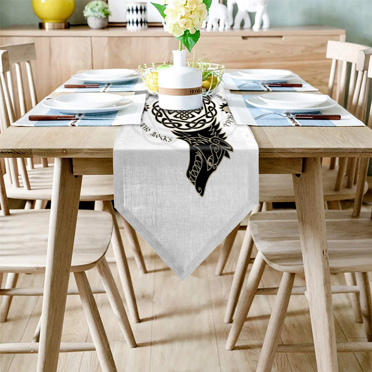 Viking Wolf Totem Modern Table Runners High Precision Table Runner for Home Art Decor Tablecloth Wedding Party Decoration