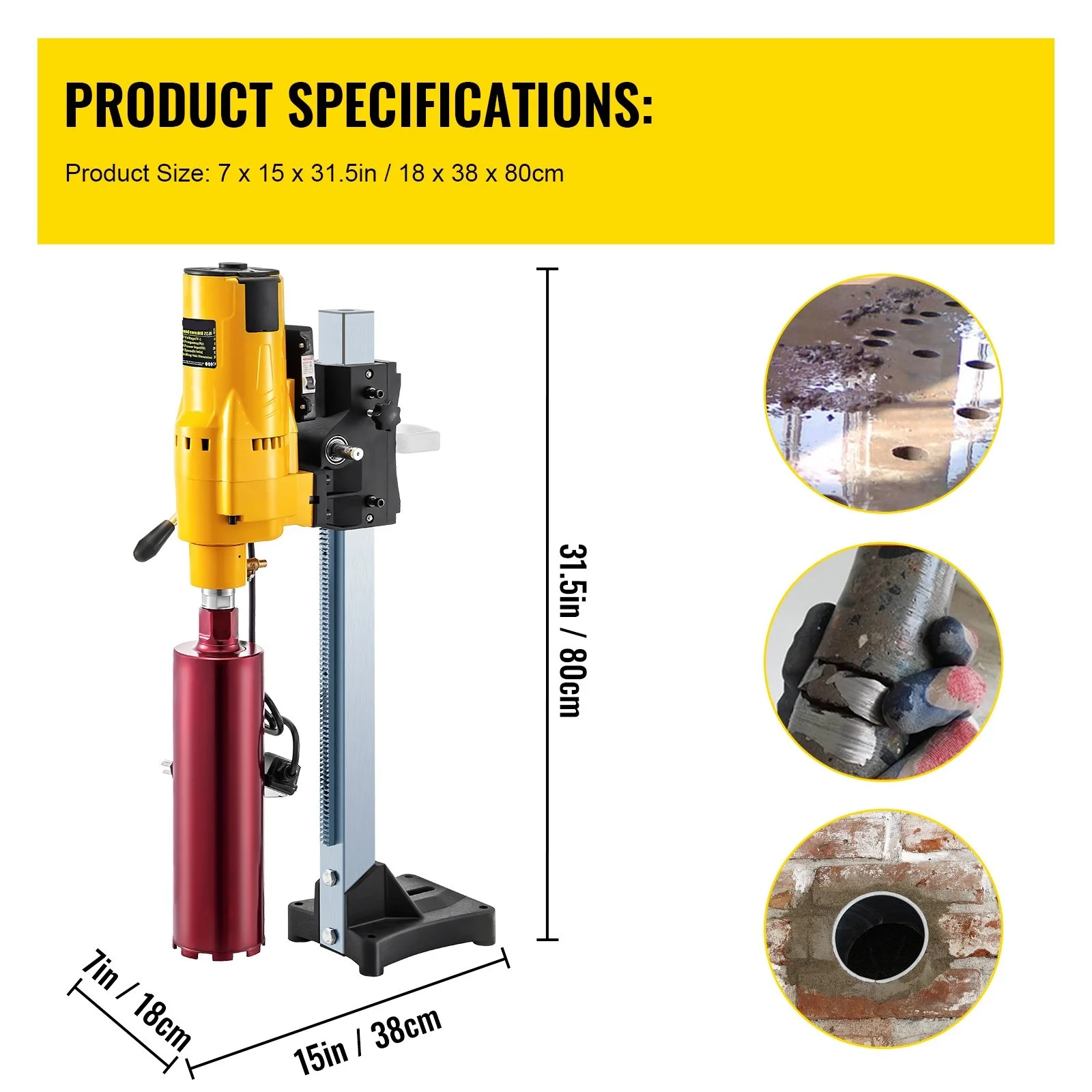 3980W Diamond Core Drilling Machine 8 Inch/205MM Diamond Core Drill Rig with Stand and Drill Bits For Concrete Drilling Boring