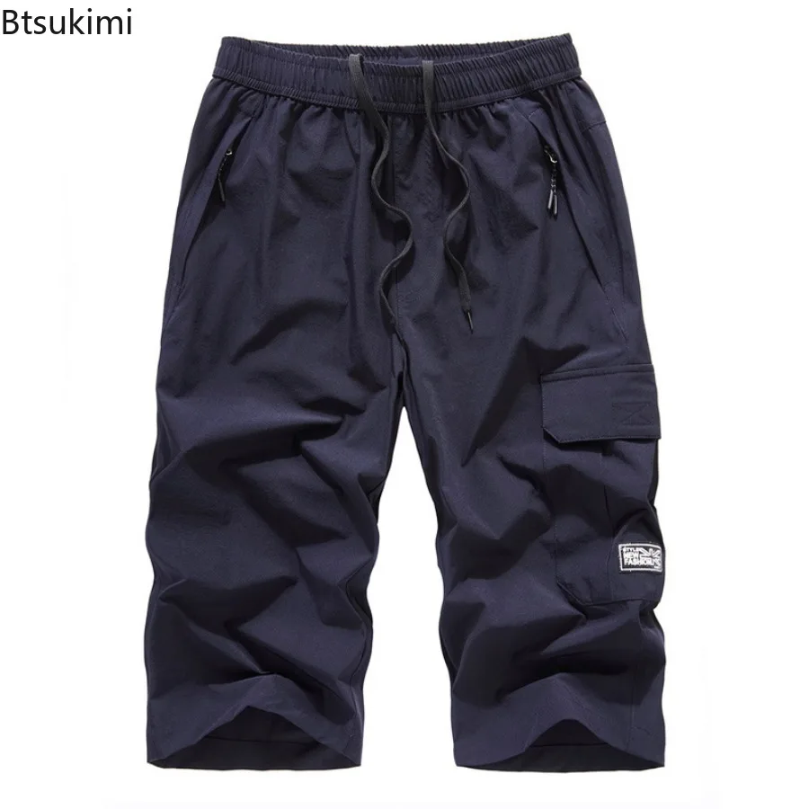 Summer Men\'s Outdoor Casual Shorts Elastic Waist Straight Leg Multi-pockets Cargo Pants Men Quick Drying Sport Shorts Oversized