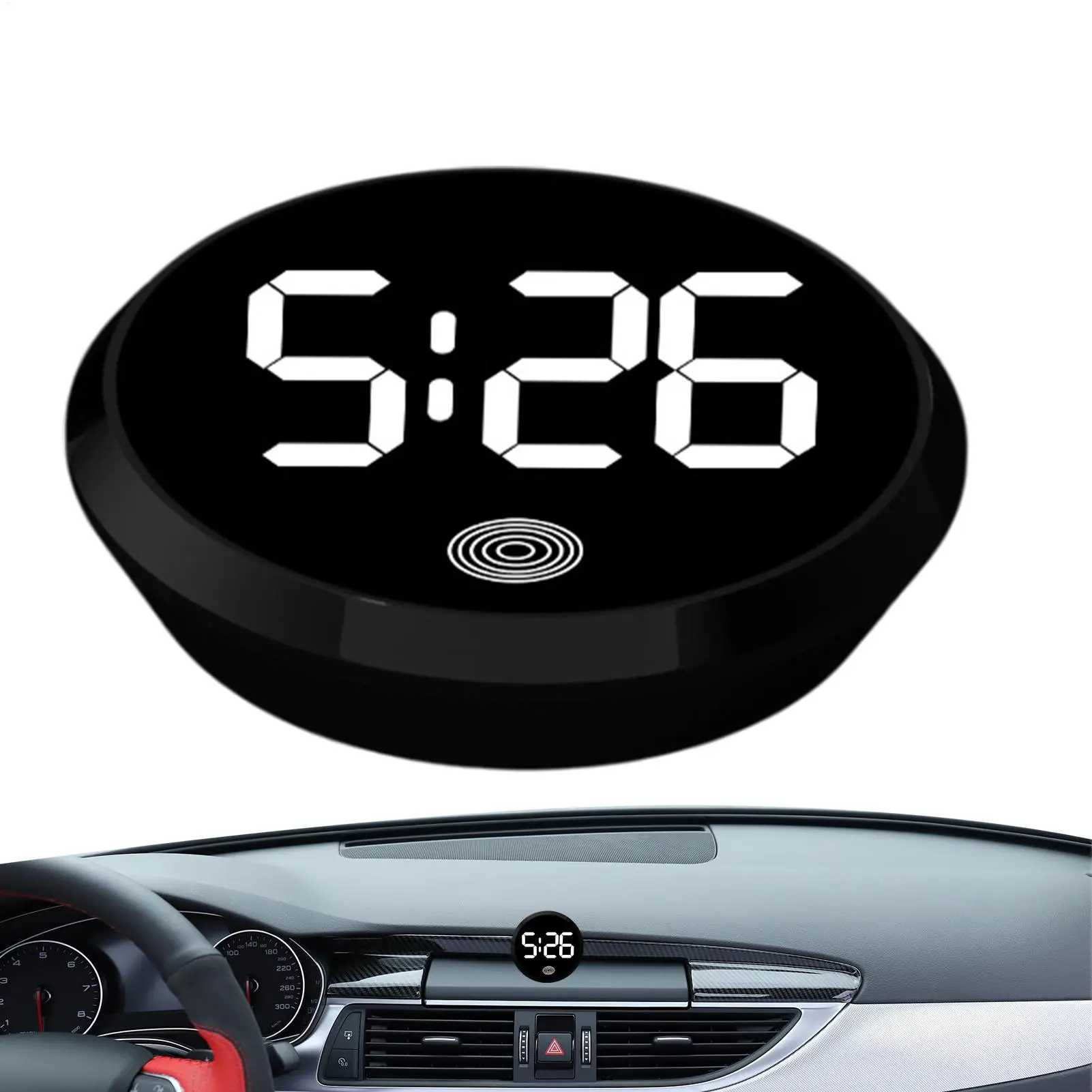 LED electronic Clock round alloy touch luminous creative digital clock Digital Clock for Dashboard Touch-control Digital Clock