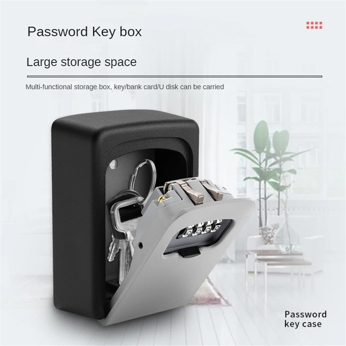 ELBA_Wall Mount Key Lock Box,4 Position Combination Lock Box,Black-Gray